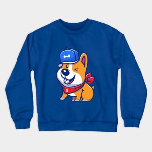 Cute Corgi With Baseball And Bone Hat Crewneck Sweatshirt